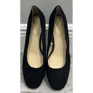 Liz Claiborne Womens Black Faux Suede Round Toe Block Heel Pumps  Classic 9.5